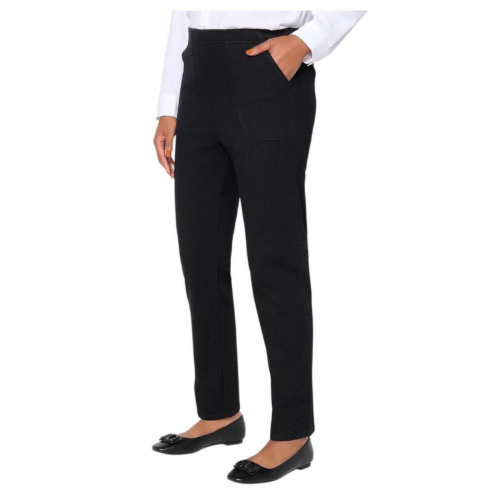 Denim & Co. Women`s Black Flat Front Denim Side Pocket Pant Blk Wash - Regular